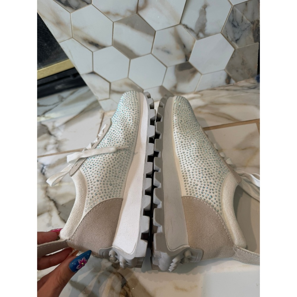 YOKI Rhinestone Sneakers Womens 40 White Beige Sparkly Chunky Platform Trainers - Picture 7 of 10